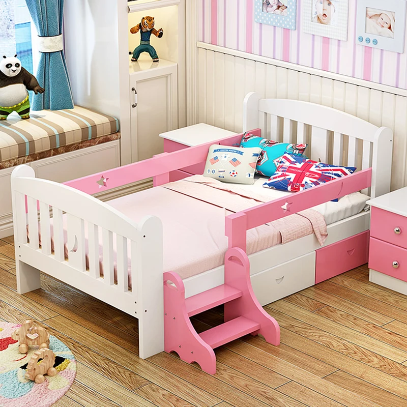 Bedroom furniture kids cot wooden pine child bed children beds with storage drawer