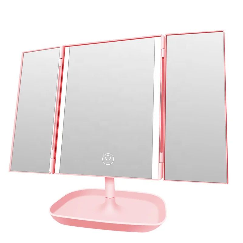 Hot selling led makeup mirror LED three side folding mirror smart touch control lighted