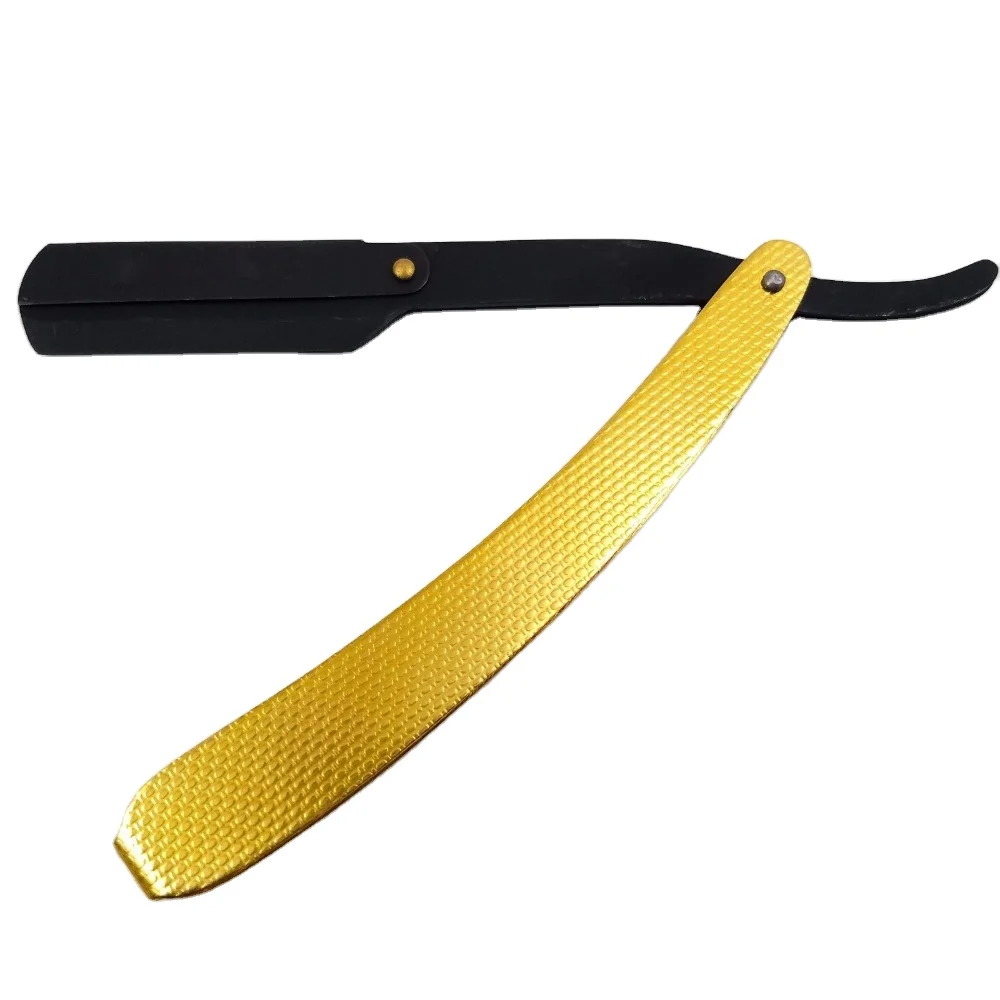 Professional Barber Shaving Razor Black Blade Gold Handle