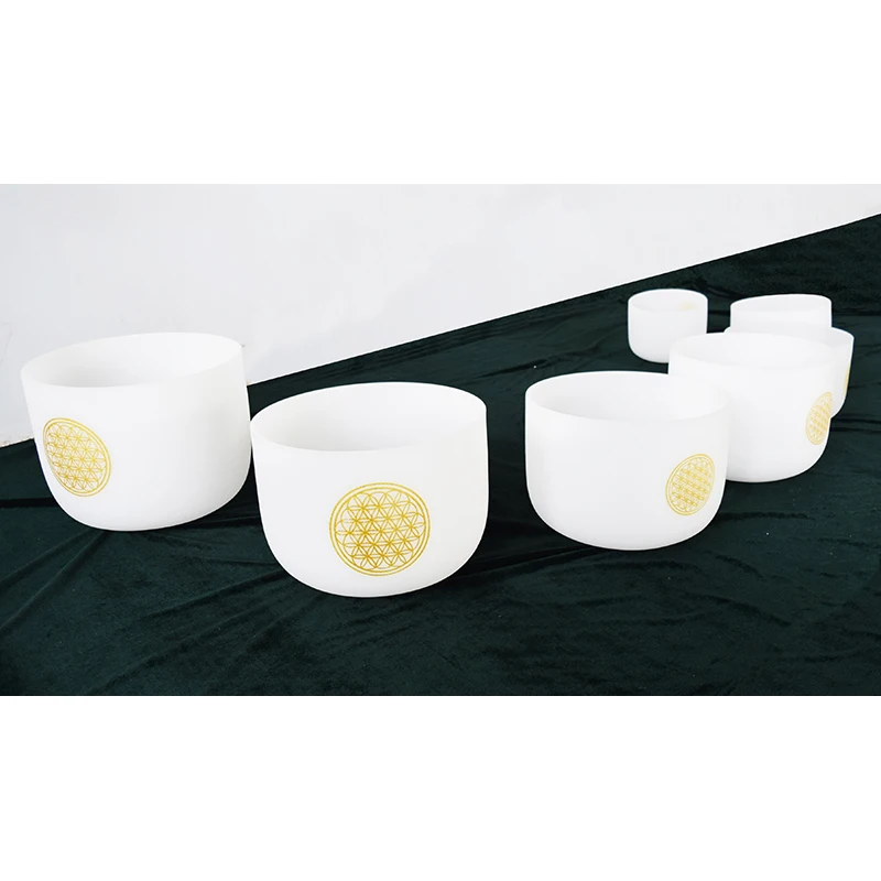 Life Flower Chakra Singing Bowl  Set  432 HZ Color gradient 7pcs of 6-12inch Crystal Singing Bowls for sound healing