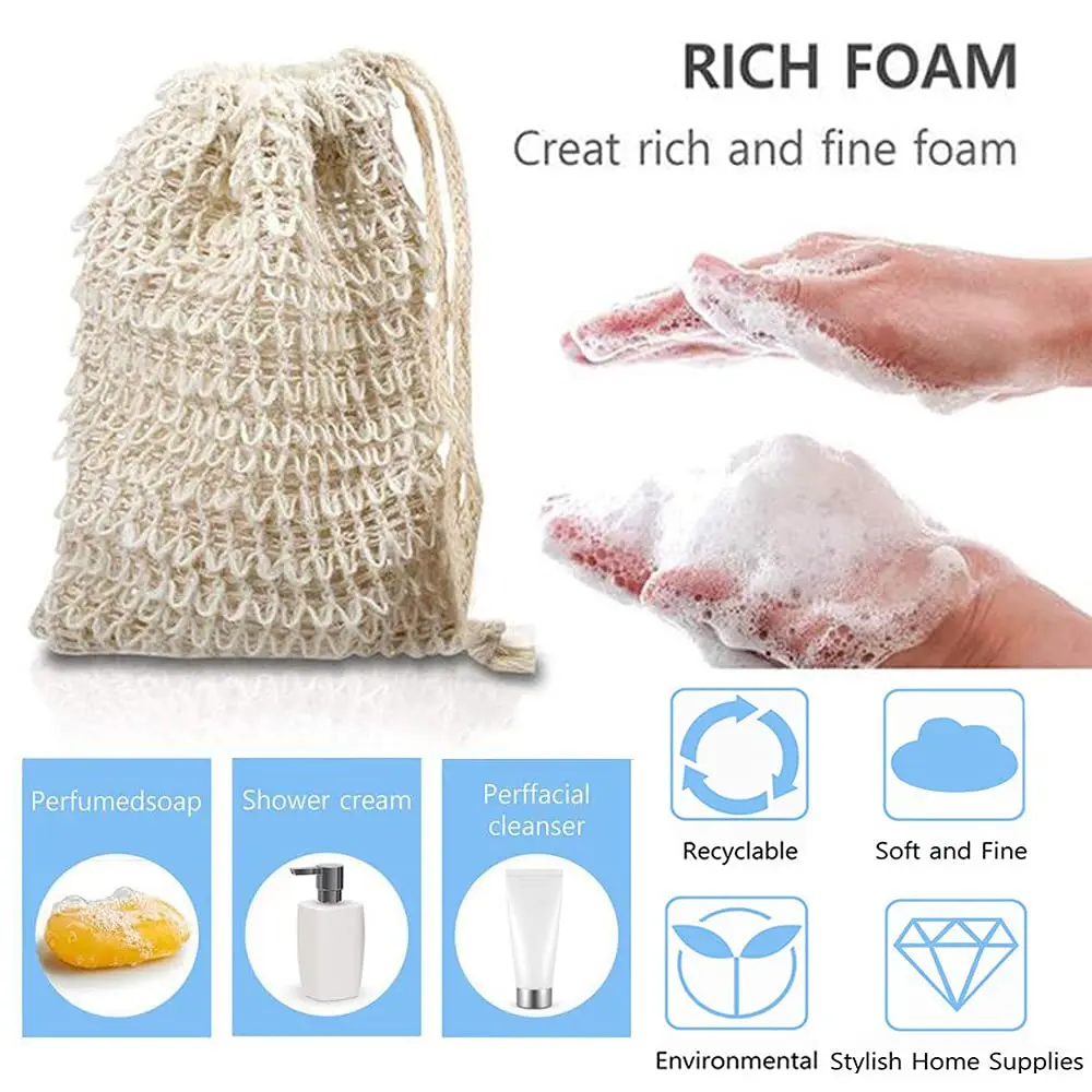 Eco-Friendly Jute Pouch Soap Saver for Foaming and Drying Natural Exfoliating Mesh Soap Bag