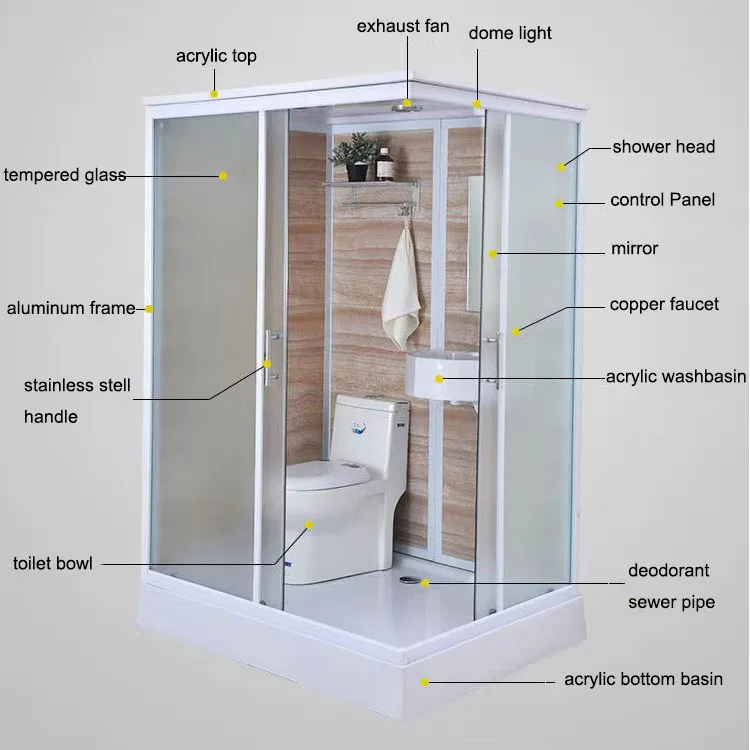Prefab Square All In One Modular Completed Shower Room Cabin With Toilet & Light modular Bathroom Shower Pod For Caravan Camping
