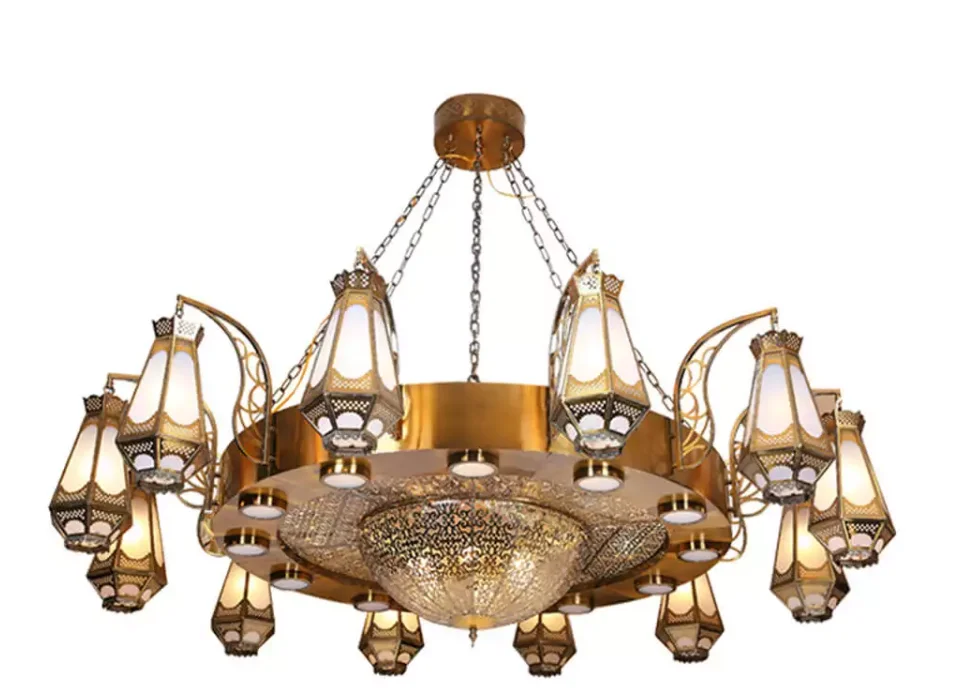 Antique Moroccan lighting Mosque large iron chandelier for Muslim decoration gold for home indoor decoration