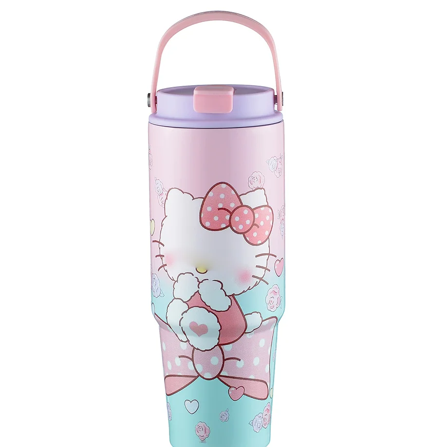 2024 New Hot Selling 30oz Cartoon Ice Cup Cute Men and Women Straw Portable Car Cup 304 Stainless Steel Insulated Cold Cup