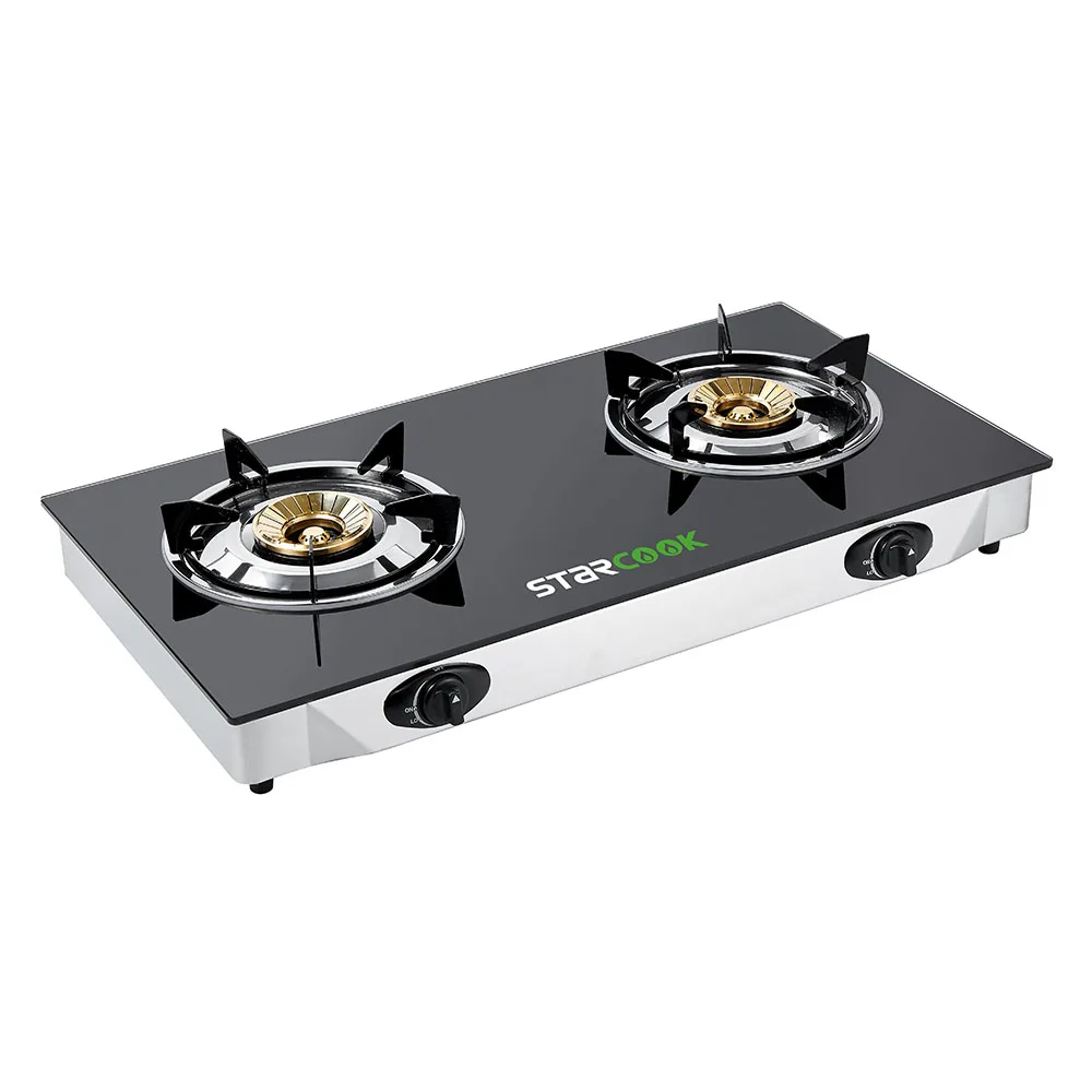 Tempered Glass Family Gas Cooker Brass  2 Range Gas Stove