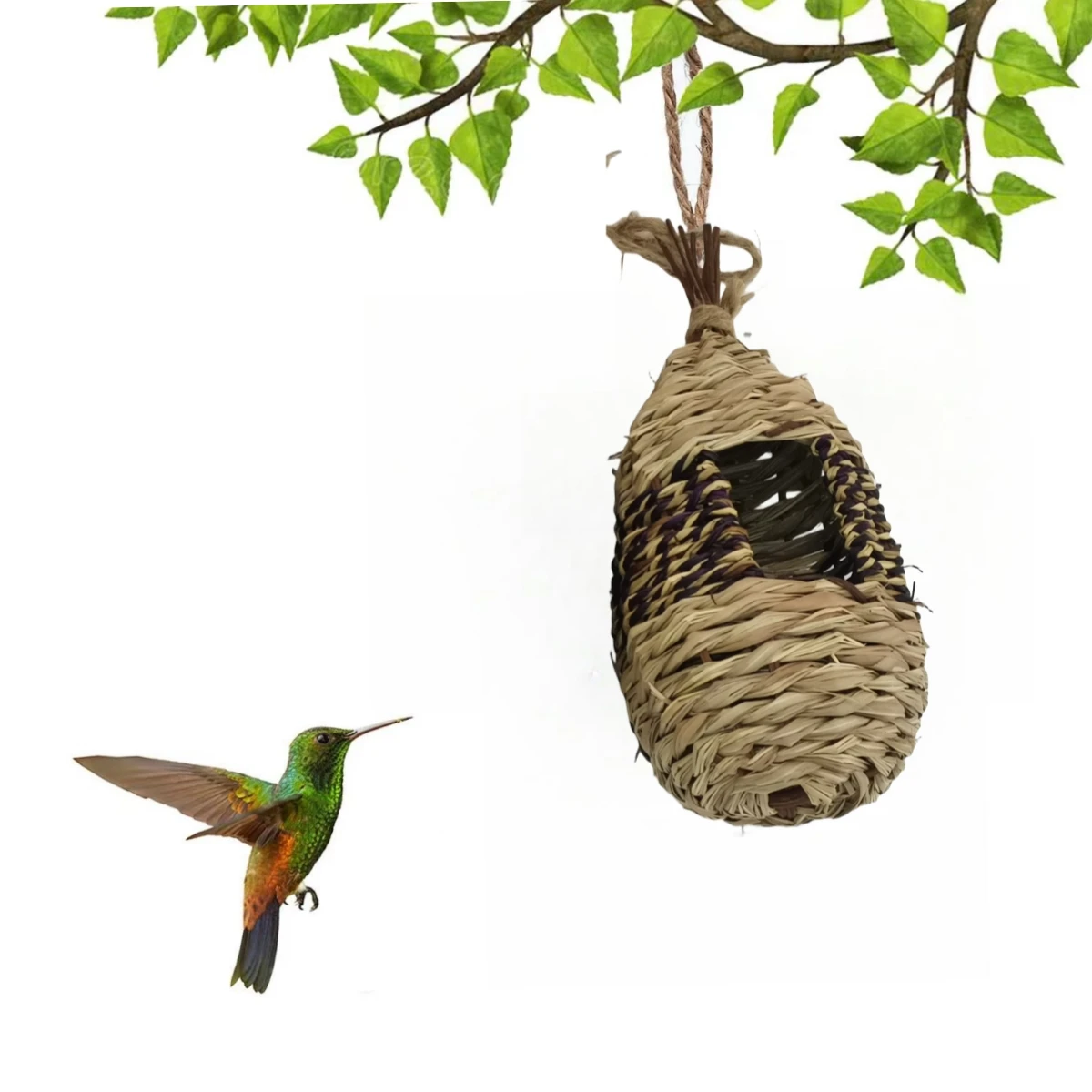 Hand-woven grass rope hummingbird hut bird nest villa style garden pendant bird feeder