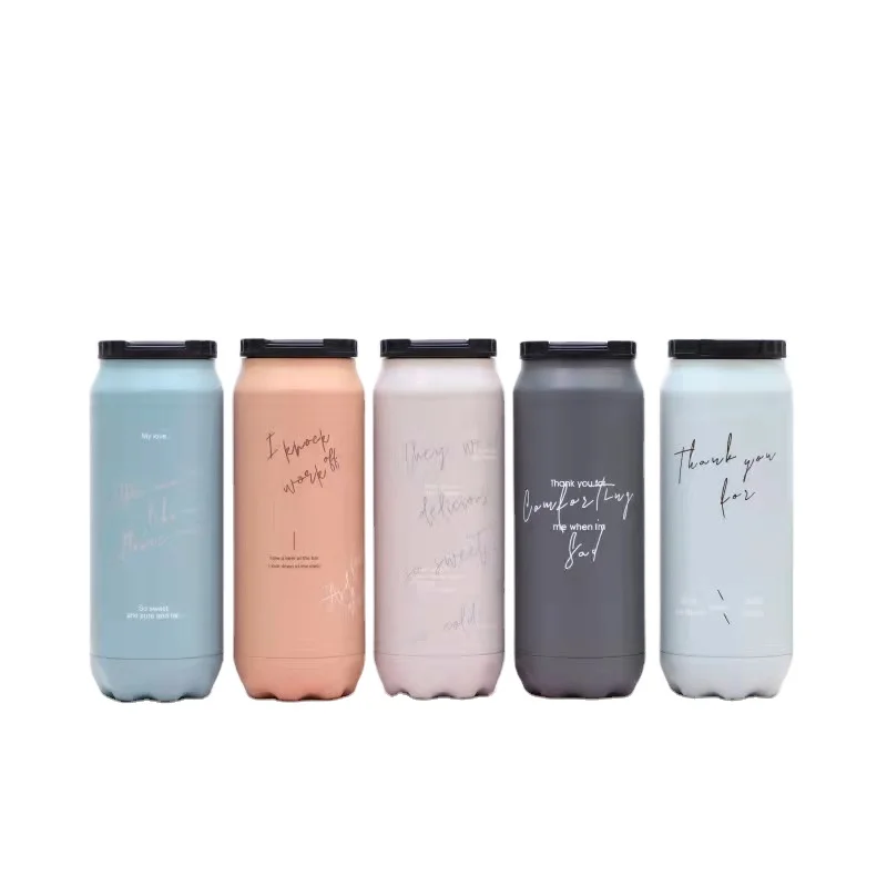 Fall resistant 304 stainless steel heat preservation cup fashion cold insulation flip top straight drink macarone color pop can