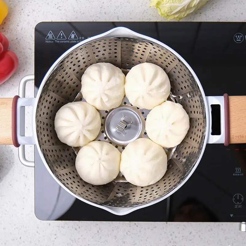 Creative Multi-functional Folding Steaming Fruit Plate 22cm 26cm 30cm Stainless Steel Steamer useful kitchenware tools