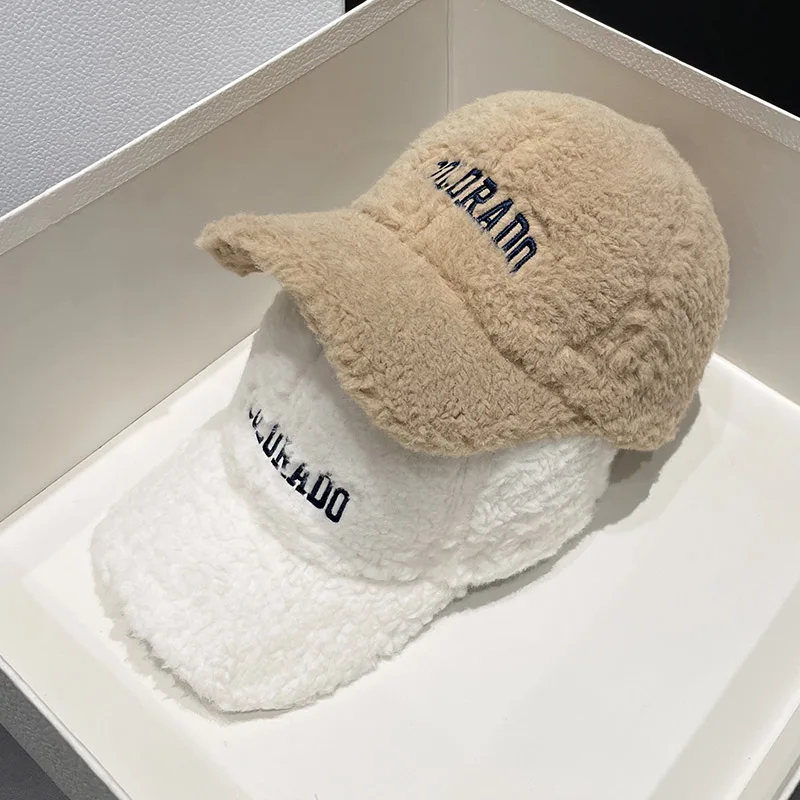 Wholesale 6 Panel Unisex Designer hat Custom embroidery logo Winter Women Lamb Fleece Plush Baseball Cap lamb wool baseball caps