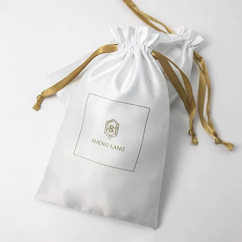 Jewellery Satin Pouch Packaging Gift Pouches Manufacturer Custom Logo Soft Wig Underwear Drawstring Small Silk Satin Dust Bags