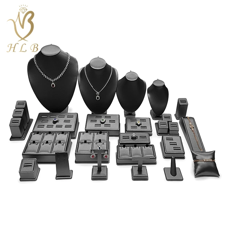 HLB Custom leather jewelry displays set showcase jewellery display stands sets for retail shop counter
