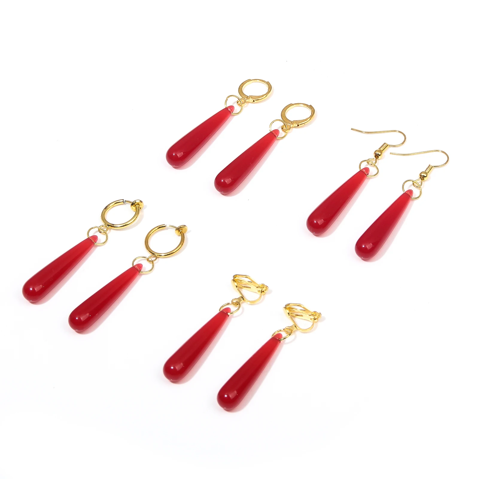 Anime Frieren at the Funeral Red Water Drop Earring Ear Clips For Women Men Cosplay Jewelry