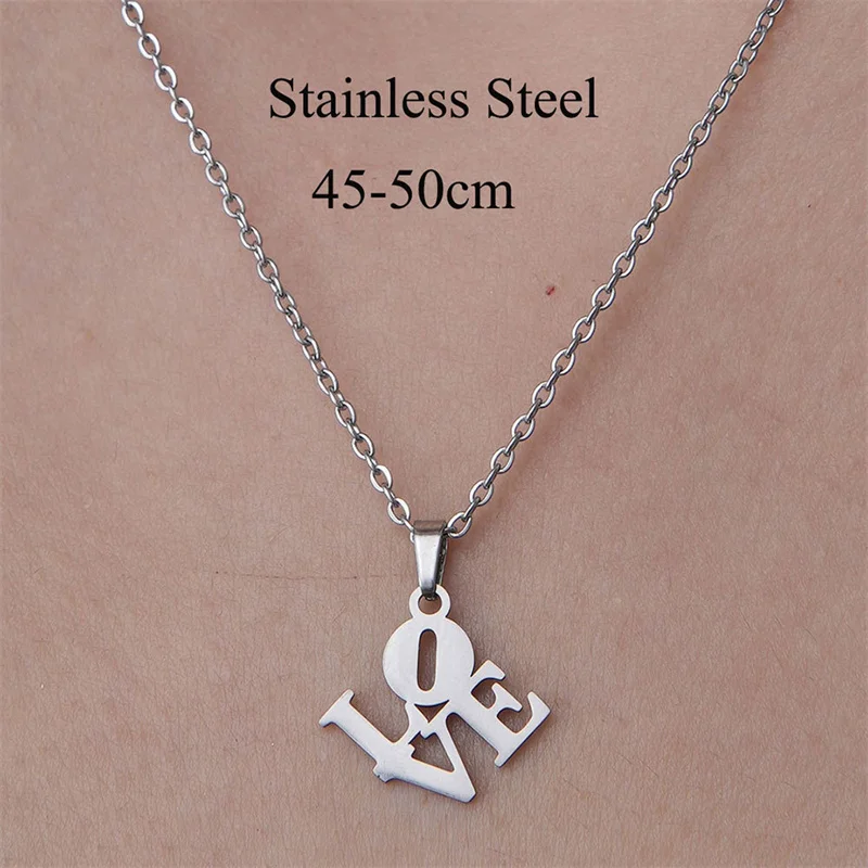 Stainless Steel Bar Pendant Engrave Lucky Happy Faith Necklace for Women Men Jewelry