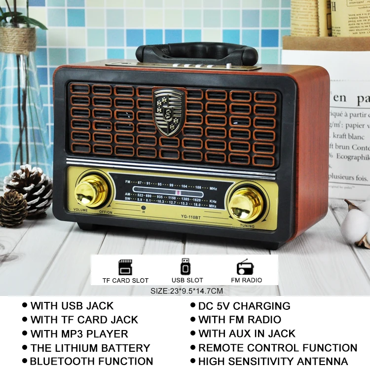 High Quality Retro Portable Fm Radio Wireless Wood Music Player Wood Grain Audio Karaoke Speaker