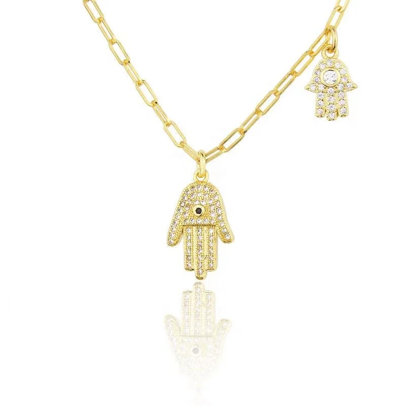 Hot Selling Third Eye Hamsa Hand Necklace Eco-friendly 14k 18K Gold Plated CZ Pendant Hamsa Necklace