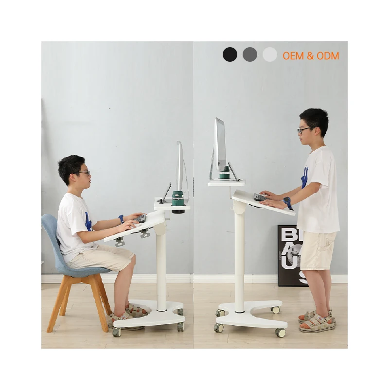 Pneumatic Gas Height Lifting Double Laptop Tray Standing Home Work Standing Movable Desk With Folding Desktop and Locking Wheels