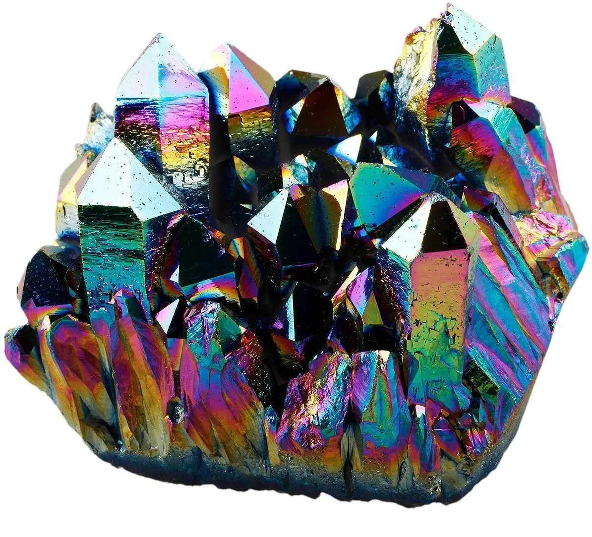 Healing Crystal Natural Titanium Coated Rainbow Fluorescein Rock Quartz Cluster Geode Druzy Home Decoration Gemstone Specimen