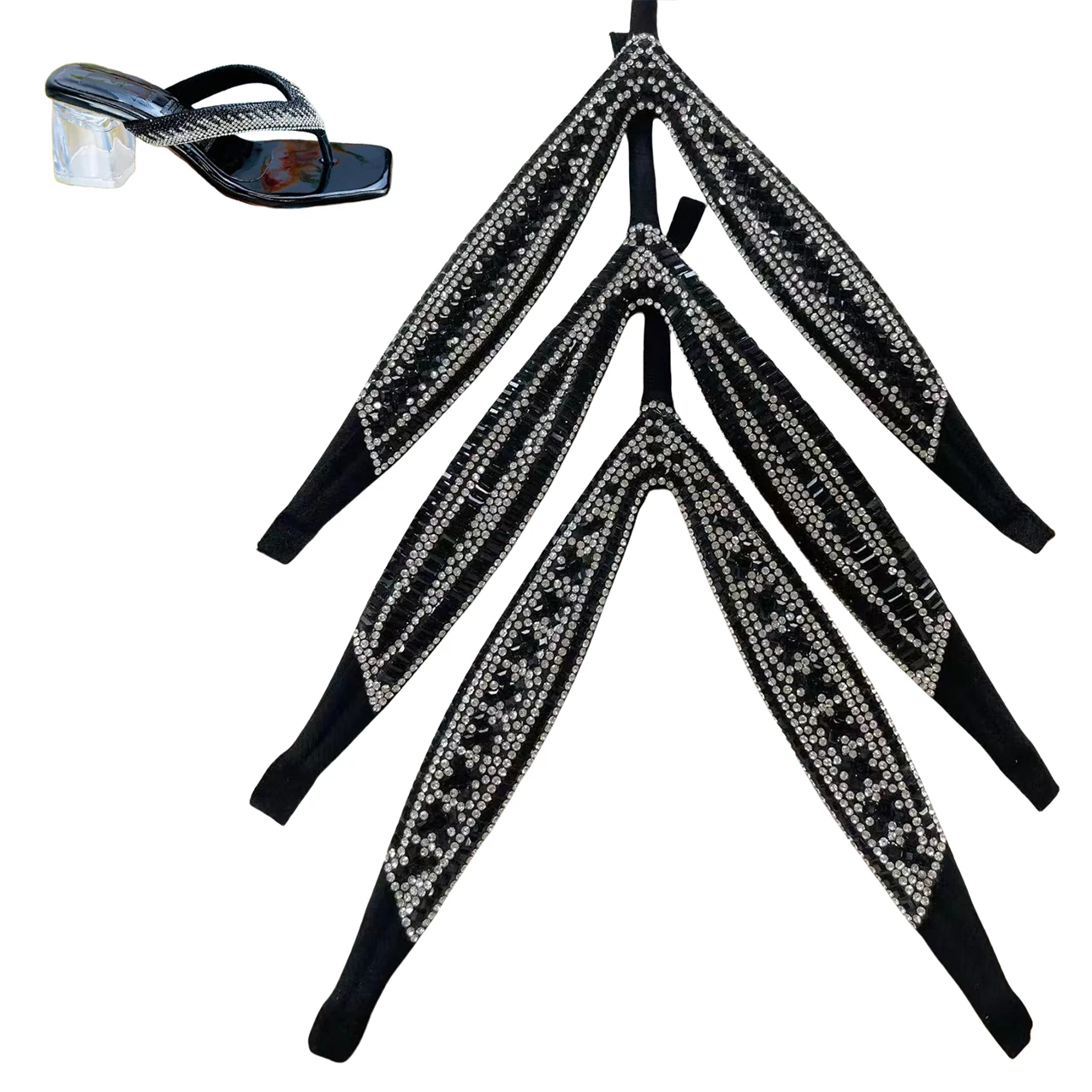 Three-Point Clip Footwear with White Square Grade a Crystal Glue Plastic Sandal Shoes Decorated with Flowers