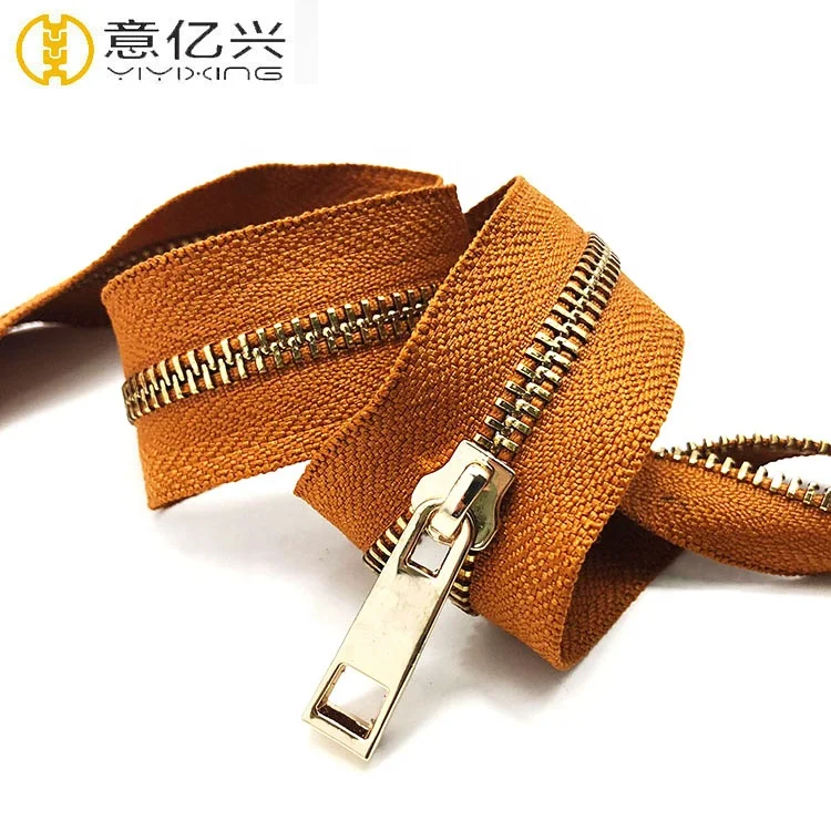 Women Purse Gold Plating Teeth Beige Metal Zipper