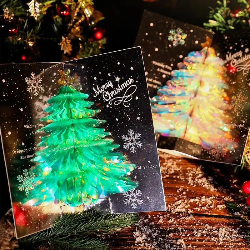 Custom Design Merry Christmas Gift Card 3D Pop Up Card Handmade Christmas Tree Greeting Cards