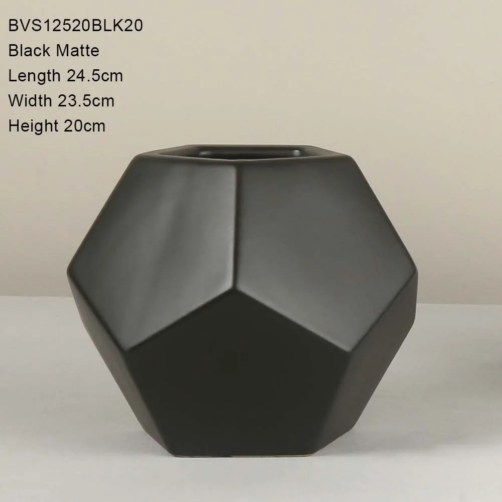 Custom Design Pentagon Shape Matte Black Ceramic Planter Pot Set of 3pcs