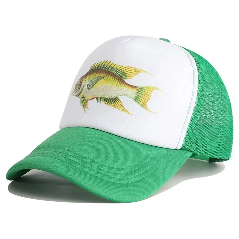 Custom Sublimation Print Foam And Mesh Adults Kids Trucker Cap Fishing 5 Panel Mesh Cap And Hat With Designer Embroidery Logo