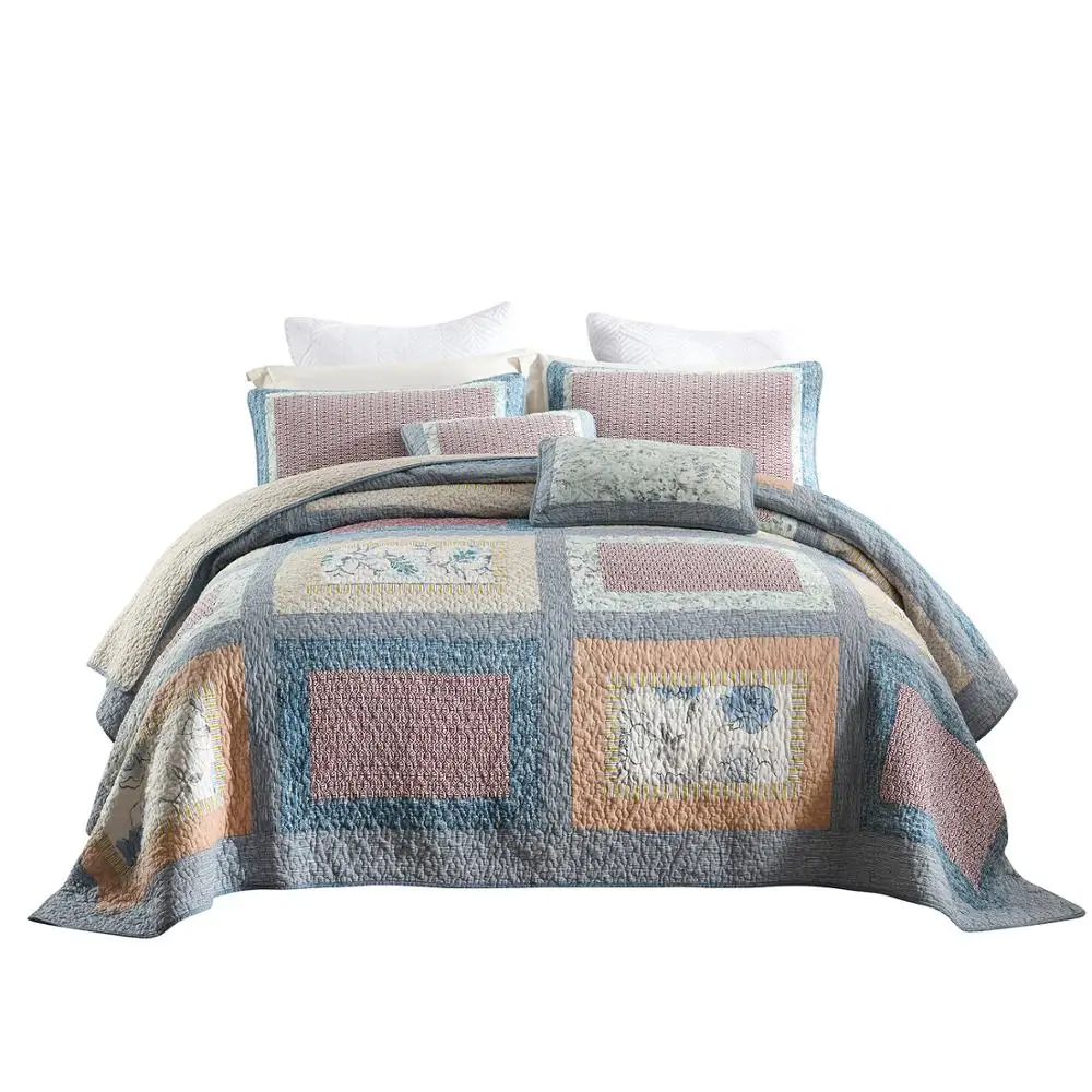 100% handwork bedspread patchwork craft quilted bedspread set pure cotton