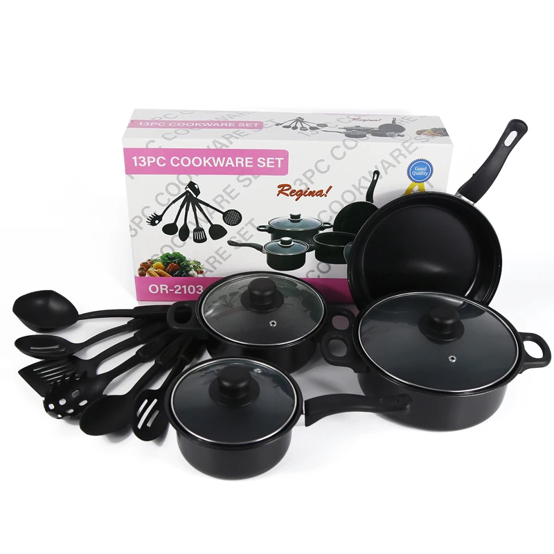 Hot selling Black cast iron cheap 13pcs kitchen pot set non stick cookware set