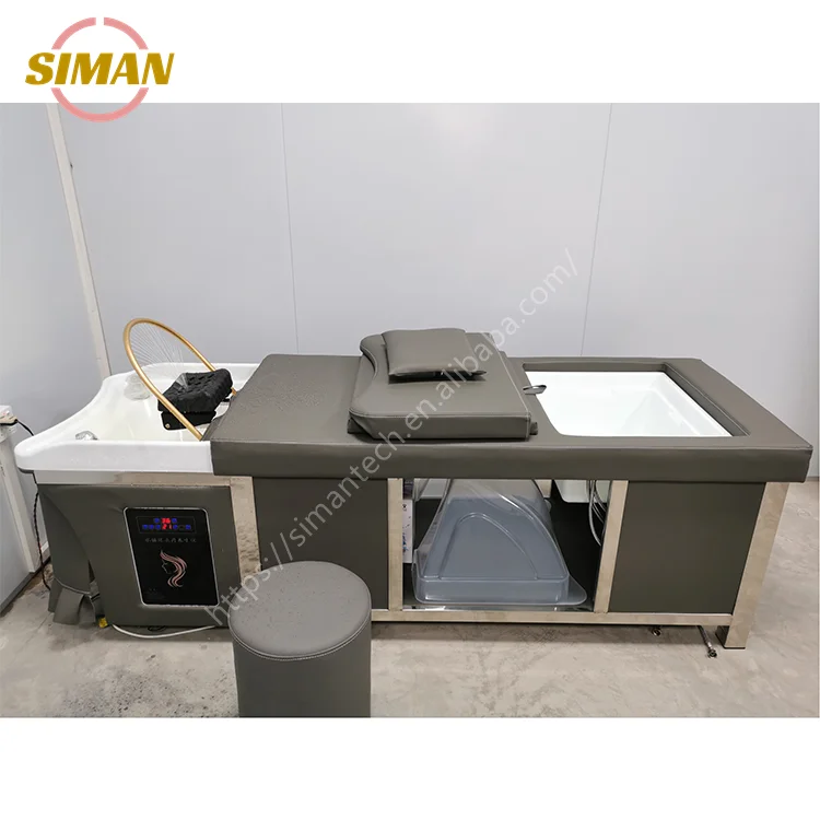 Siman pedicure shampoo bed with constant warm water circulation and steamer foot spa therapy hair washing salon furniture