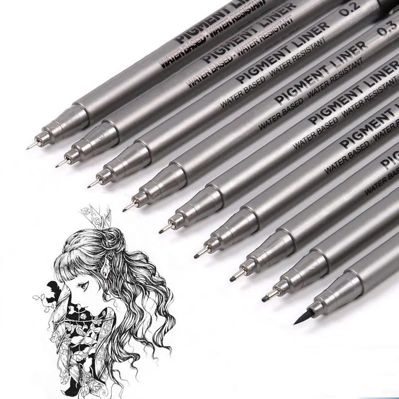 
9 pieces per set Pigment Liner parmanet ink Marker Pen For Drawing Sketch Manga Liner Calligraphy Brush pen 