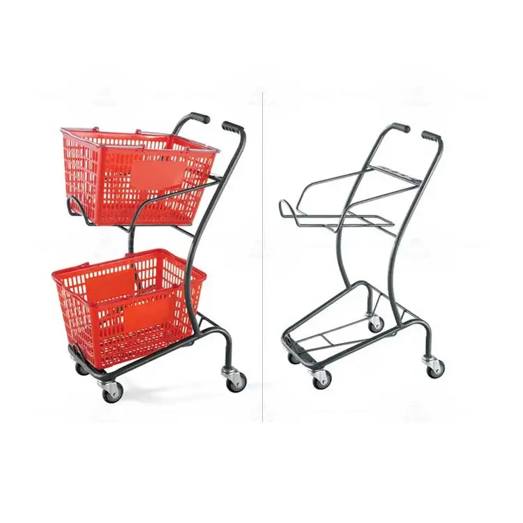 Customized Double-Layer Household Shopping Cart With Wheels Supermarket Shopping Cart Convenience Store Shopping Mall Trolley