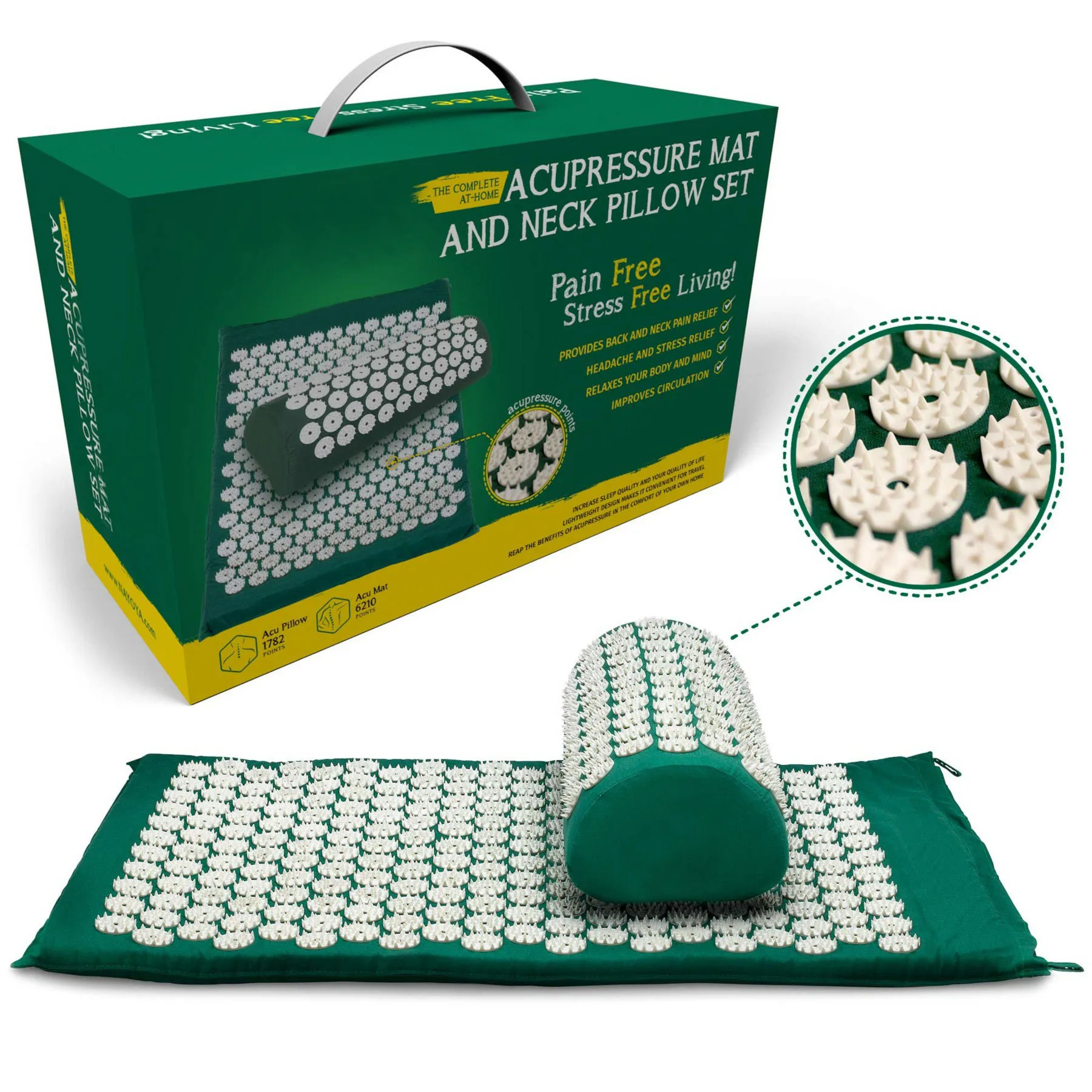 
Back and Neck Pain Relief Acupressure Mat and Pillow Set Acupuncture Mat 