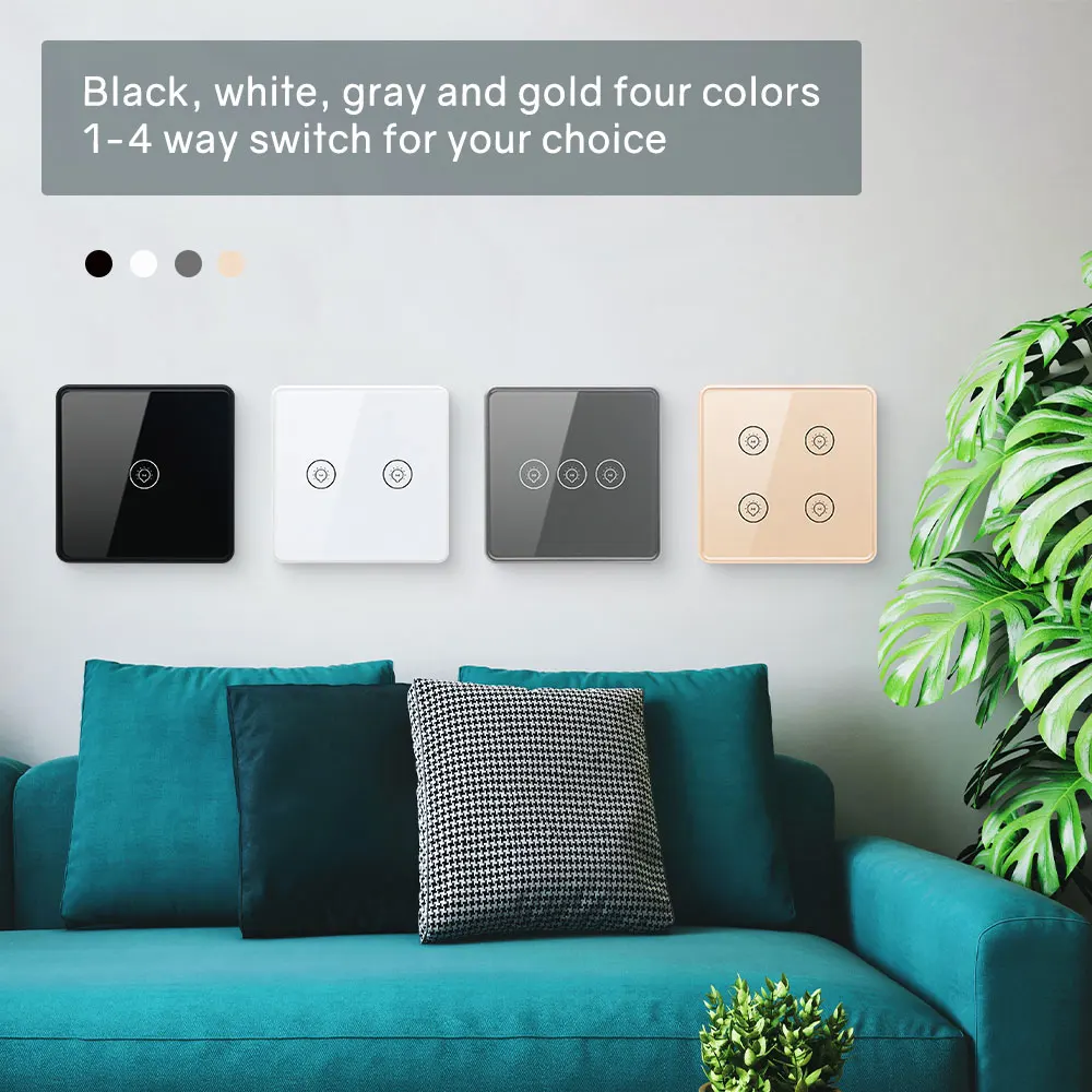 Tuya smart life 1/2/3/4 gang us tempered glass panel wall switch wi-fi smart switches interruptor inteligente wifi voice control