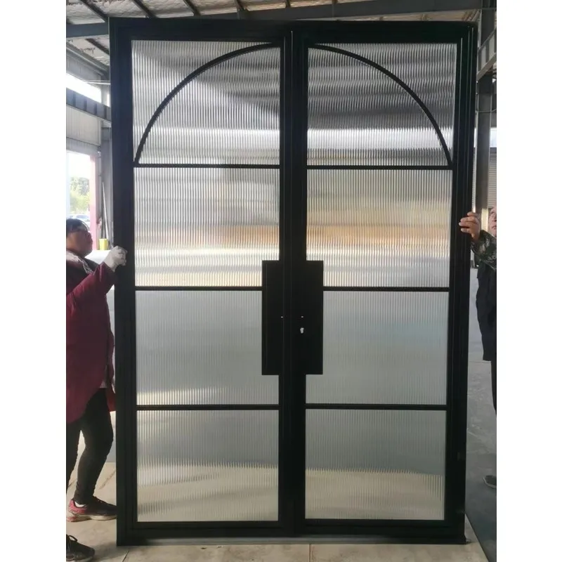 Top Design Beautiful Grids Arched Glass Crittal Style Steel Sound Insulation Arch Fluted Wrought Iron Interior Door