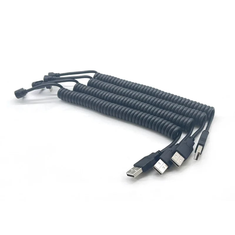 Custom Spring Coiled Retractable USB 2.0 A Male to 90 Degree Left Right Angle  USB C Type C Charging Cable