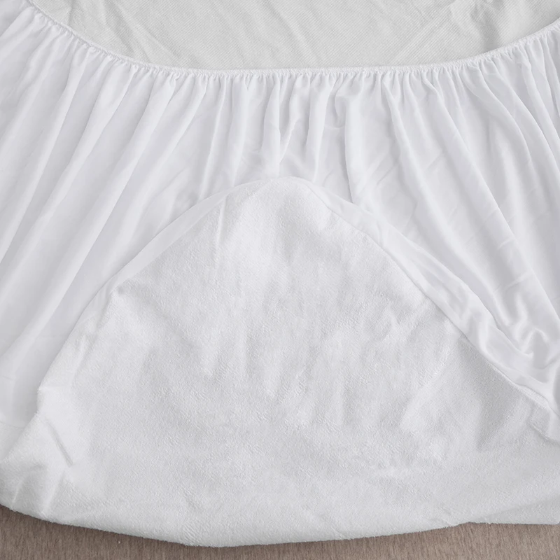 Waterproof Mattress Protector Cotton Terry Bed Mattress Cover Breathable Noiseless Vinyl Free White Mattress Protector