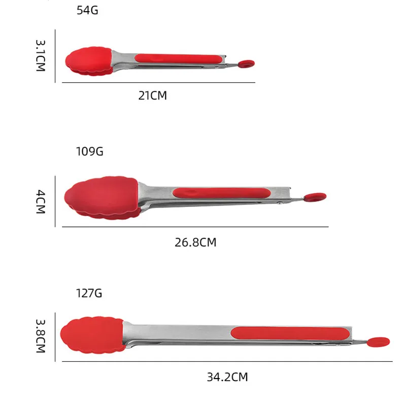 Stainless steel metal bbq grill cooking frying tongs cake tongs fried fish shovel clamp tong 7 Inch  9 Inch and 2 Inch