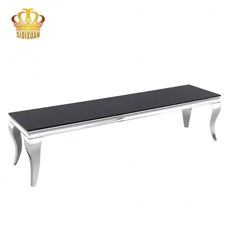 Modern Stainless Steel Furniture Black Glass Top Rectangular Long TV Stand Center Table For Hotel