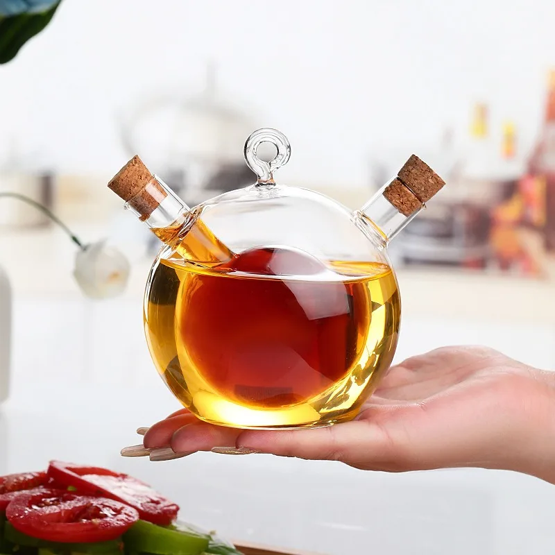 2-in-1 Double layer sauce oil vinegar condiment seasoning sealed glass bottle kitchen glass storage bottles jars