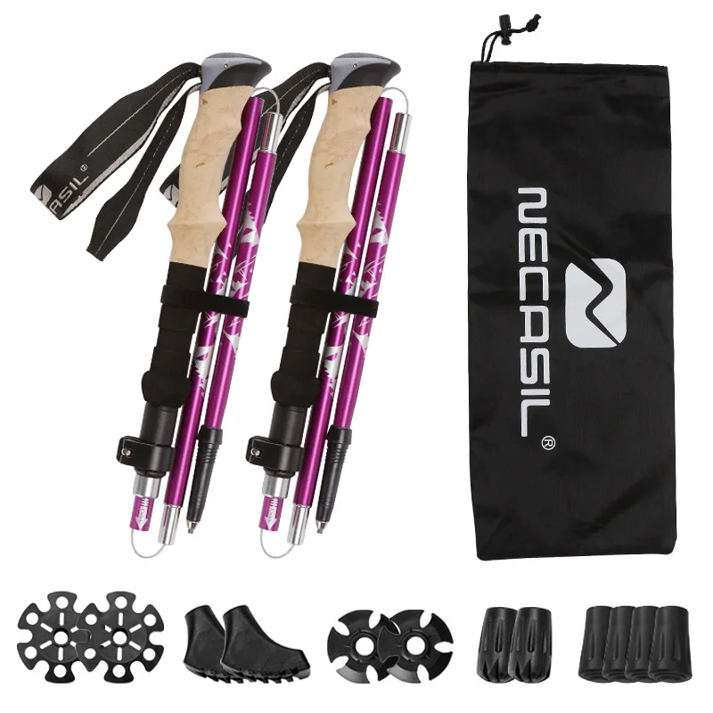 TF Wholesale Price  Folding Aluminium 125cm 5 Sections 7075 Nordic Hiking Trekking Pole  Walking Sticks