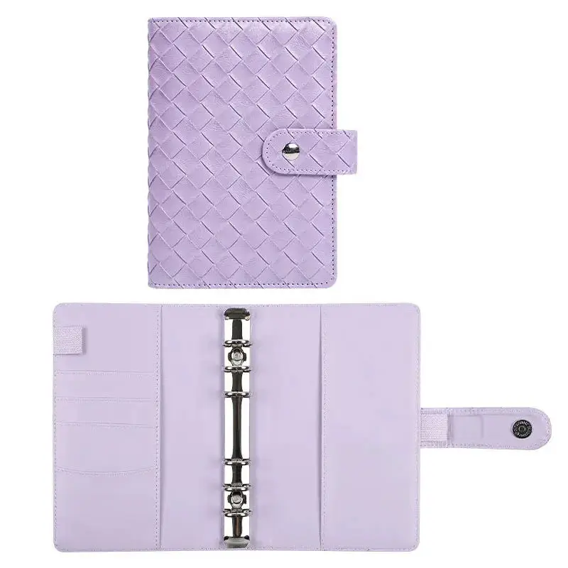 Leather Braid Book Cover Customized Logo A6 PU Leather 6 Ring Binder for Lady