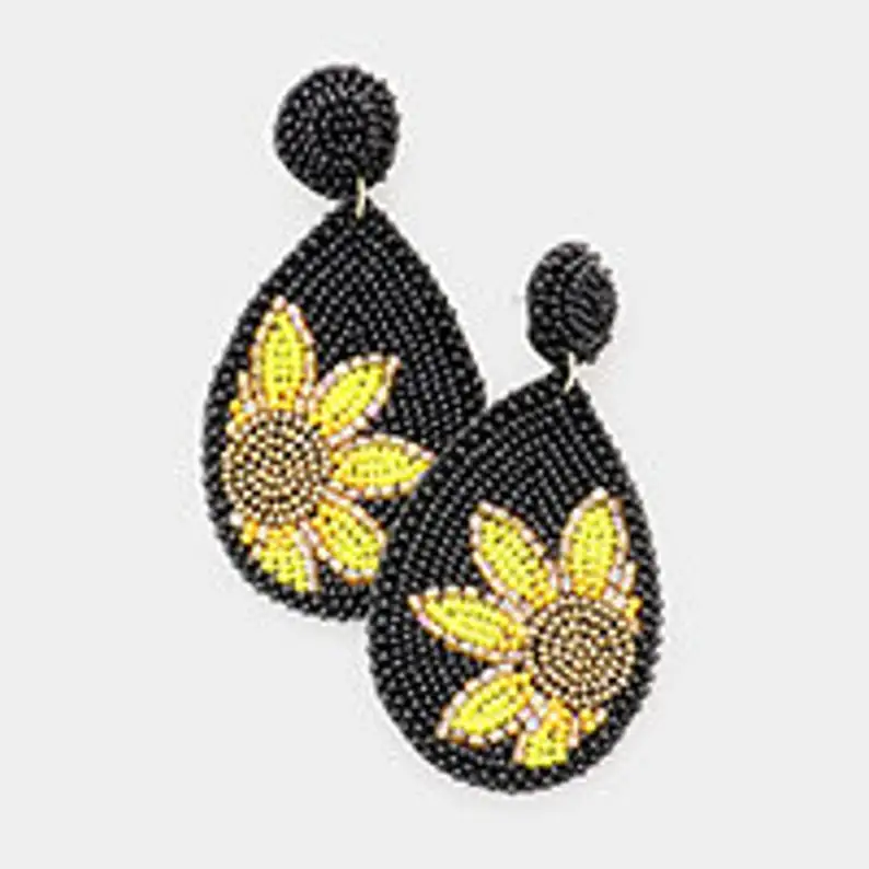 New fashion decorative party fashionable Seed Bead Sunflower Accented Teardrop Earring