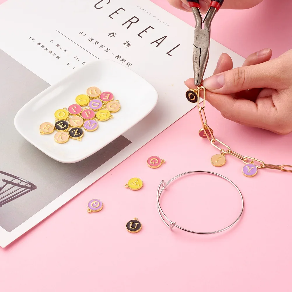 Enamel 26 English Letters Initial Disc DIY Earrings Necklace Bracelets Jewelry Accessories Charm Pendant for Jewelry Making