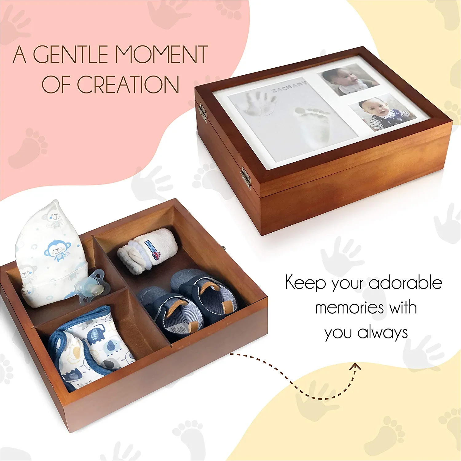 chunlei OEM panneau en bois Baby Handprint  Footprint Kit Baby Memory Box Photo Frame
