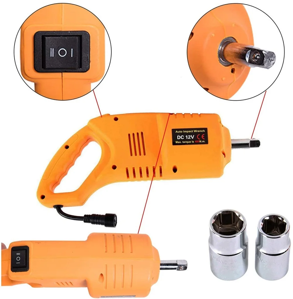 DC12V 2T/3.0T(6600 lbs) Electric Scissor Jack and Electric Impact Wrench and Inflator Pump 3-in-1 Car Repair Tool Kit