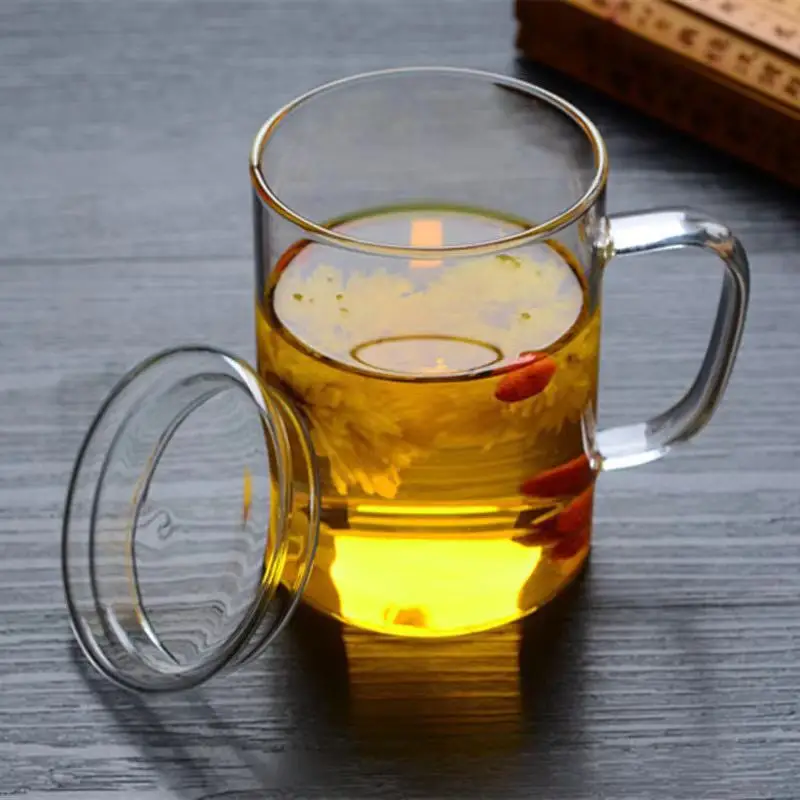 Big Volume 400ml borosilicate glass tea cup with infuser glass tea cup with Stainless Infuser and lid