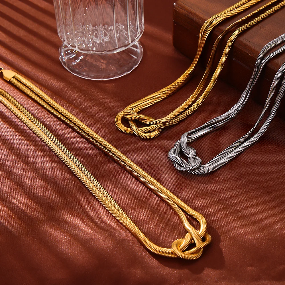 2024 Summer Popular Stainless Steel Chain Necklace Waterproof 18k Gold Plated Knot Layers Choker Snake Necklaces for Girls