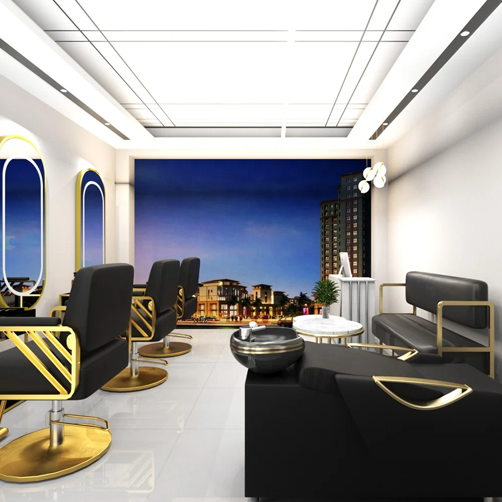 BLack And Gold Salon Furniture Modern Design Barber Shop Equipment Salon Furniture Set