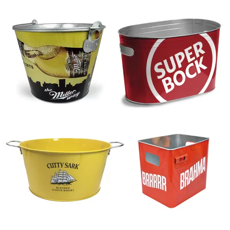 Stainless Steel Tinplate Champagne Wine Beer Beverage Tubs Metal Ice Bucket For Parties