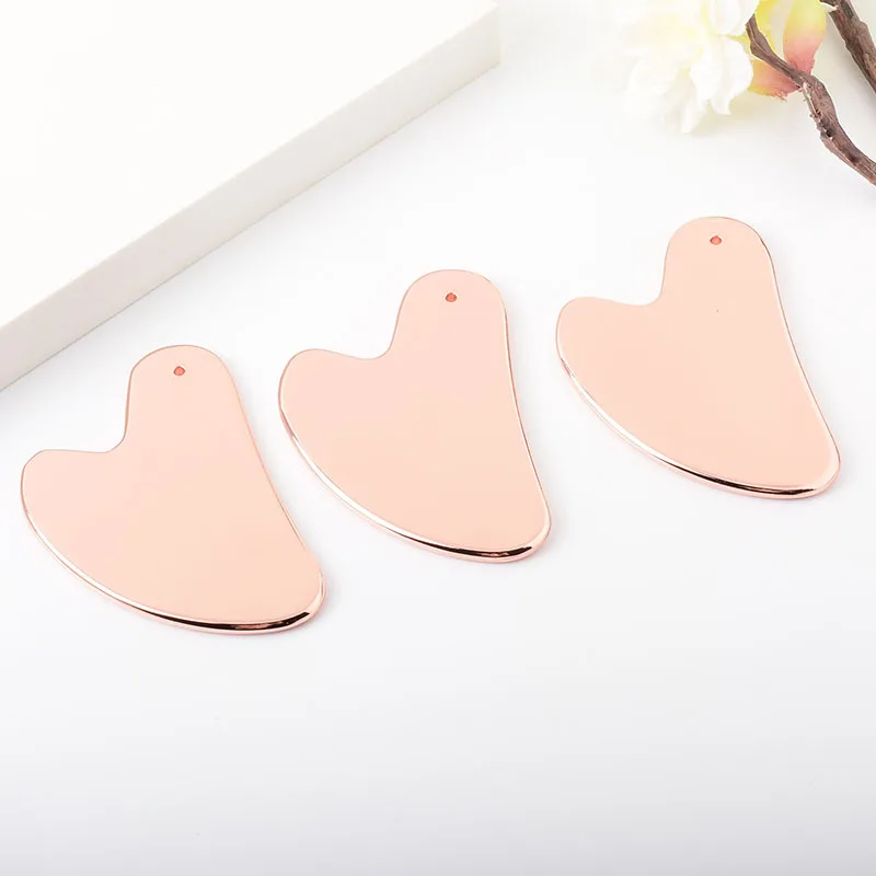 Wholesale Rose Gold 304 Stainless Steel Heart Shaped Gua Sha Board Metal Guasha Scraper